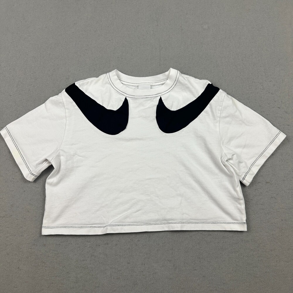 Nike Shirt Women Extra Small White Big Swoosh Wrap Around Crop Top Crew Active *